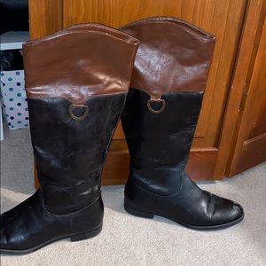 black & brown tall boots